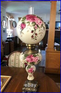 ANTIQUE VICTORIAN GWTW Banquet Parlor Lamp Ball Globe Hand Painted 34