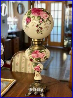 ANTIQUE VICTORIAN GWTW Banquet Parlor Lamp Ball Globe Hand Painted 34