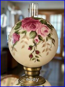 ANTIQUE VICTORIAN GWTW Banquet Parlor Lamp Ball Globe Hand Painted 34