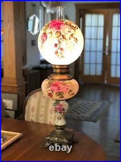 ANTIQUE VICTORIAN GWTW Banquet Parlor Lamp Ball Globe Hand Painted 34