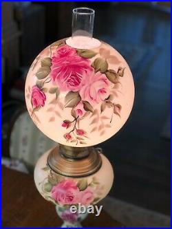 ANTIQUE VICTORIAN GWTW Banquet Parlor Lamp Ball Globe Hand Painted 34