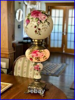 ANTIQUE VICTORIAN GWTW Banquet Parlor Lamp Ball Globe Hand Painted 34