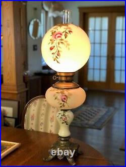 ANTIQUE VICTORIAN GWTW Banquet Parlor Lamp Ball Globe Hand Painted 34