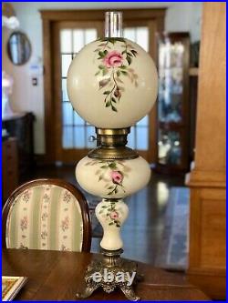 ANTIQUE VICTORIAN GWTW Banquet Parlor Lamp Ball Globe Hand Painted 34