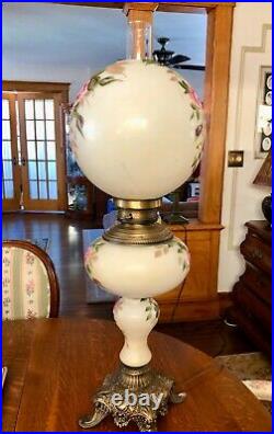 ANTIQUE VICTORIAN GWTW Banquet Parlor Lamp Ball Globe Hand Painted 34