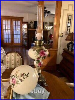 ANTIQUE VICTORIAN GWTW Banquet Parlor Lamp Ball Globe Hand Painted 34