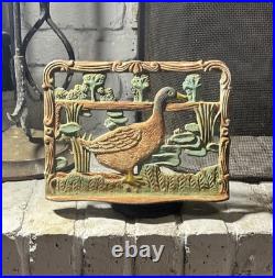 ANTIQUE VICTORIAN Goose Recipe Holder Cast Iron HAND PAINTED