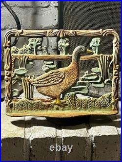 ANTIQUE VICTORIAN Goose Recipe Holder Cast Iron HAND PAINTED