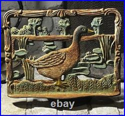ANTIQUE VICTORIAN Goose Recipe Holder Cast Iron HAND PAINTED