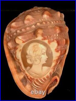 ANTIQUE VICTORIAN HAND CARVED CAMEO FULL SHELL CARVING OF YOUNG WOMAN or GIRL