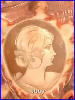 ANTIQUE VICTORIAN HAND CARVED CAMEO FULL SHELL CARVING OF YOUNG WOMAN or GIRL