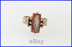 ANTIQUE VICTORIAN HAND CARVED SHELL CAMEO RING 10K ROSE GOLD RING Sz 3