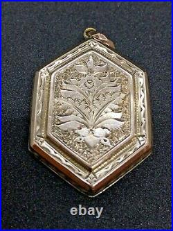 ANTIQUE VICTORIAN HAND ETCHED ROSE GOLD FILLED PENDANT LOCKET WATCH FOB Mourning