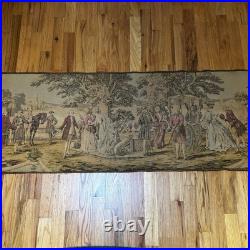 ANTIQUE VICTORIAN HAND WOVEN FRENCH SCENE TAPESTRY 1920's WALL HANGING RUNNER