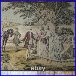 ANTIQUE VICTORIAN HAND WOVEN FRENCH SCENE TAPESTRY 1920's WALL HANGING RUNNER