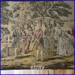 ANTIQUE VICTORIAN HAND WOVEN FRENCH SCENE TAPESTRY 1920's WALL HANGING RUNNER