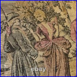 ANTIQUE VICTORIAN HAND WOVEN FRENCH SCENE TAPESTRY 1920's WALL HANGING RUNNER