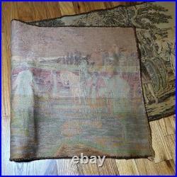 ANTIQUE VICTORIAN HAND WOVEN FRENCH SCENE TAPESTRY 1920's WALL HANGING RUNNER