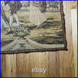 ANTIQUE VICTORIAN HAND WOVEN FRENCH SCENE TAPESTRY 1920's WALL HANGING RUNNER