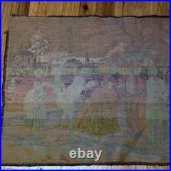 ANTIQUE VICTORIAN HAND WOVEN FRENCH SCENE TAPESTRY 1920's WALL HANGING RUNNER