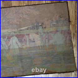 ANTIQUE VICTORIAN HAND WOVEN FRENCH SCENE TAPESTRY 1920's WALL HANGING RUNNER