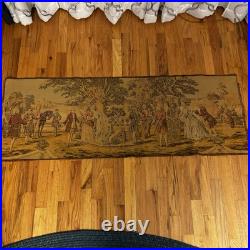 ANTIQUE VICTORIAN HAND WOVEN FRENCH SCENE TAPESTRY 1920's WALL HANGING RUNNER