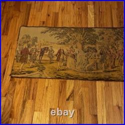 ANTIQUE VICTORIAN HAND WOVEN FRENCH SCENE TAPESTRY 1920's WALL HANGING RUNNER