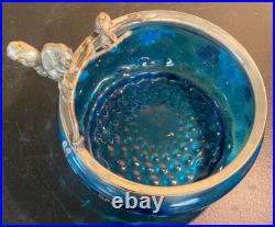 ANTIQUE VICTORIAN Hand Painted ART GLASS NUT BOWL FIGURAL SILVER PLATE SQUIRREL