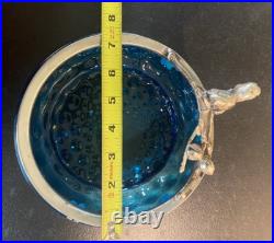 ANTIQUE VICTORIAN Hand Painted ART GLASS NUT BOWL FIGURAL SILVER PLATE SQUIRREL