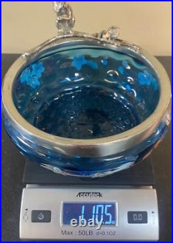 ANTIQUE VICTORIAN Hand Painted ART GLASS NUT BOWL FIGURAL SILVER PLATE SQUIRREL