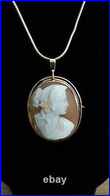 ANTIQUE VICTORIAN Italian Hand Carved SHELL CAMEO, Yellow GOLD, Pendant or Brooch