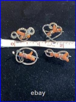 ANTIQUE VICTORIAN ROSE GOLD FILLED HAND WIRED BRANCH CORAL BROOCH PIN Lot Of 4