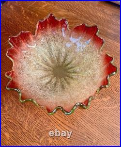 ANTIQUE VICTORIAN RUBINA VERDE OVERSHOT BOWL Hand Blown GLASS