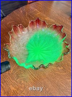 ANTIQUE VICTORIAN RUBINA VERDE OVERSHOT BOWL Hand Blown GLASS