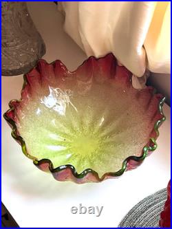 ANTIQUE VICTORIAN RUBINA VERDE OVERSHOT BOWL Hand Blown GLASS