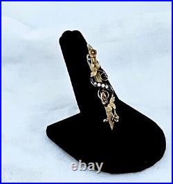 ANTIQUE VICTORIAN W&Ss HAND MADE 9K GOLD SEED PEARLS FLORAL CARVED BAR PIN, 1.75