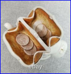 ANTIQUE Victorian China Fairing Hand Vase Holding Pocketbook Wallet with Coins