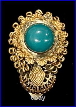 ANTIQUE Victorian Faux JADE Hand Wire Work Dress Clip BROOCH