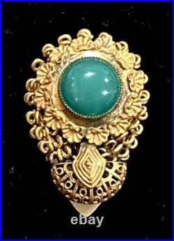 ANTIQUE Victorian Faux JADE Hand Wire Work Dress Clip BROOCH