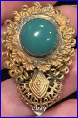ANTIQUE Victorian Faux JADE Hand Wire Work Dress Clip BROOCH