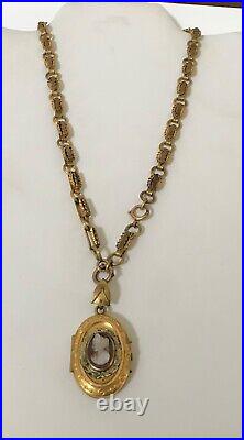ANTIQUE Victorian Gold-Plated Locket withCameo and Gold-Plated Hand-Made Chain 22
