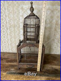 ANTIQUE Vintage Wooden Metal Hand Painted WOOD Wire VICTORIAN DOME BIRD CAGE