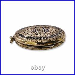 ANTQ Victorian Oval Mourning Locket Taille D'Epargne Enamel Hand Engraved Covers