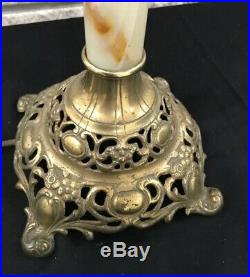 ATQ 1800 Brass Victorian Electrified Oil GWTW Banquet Parlor Lamp Hand Painted