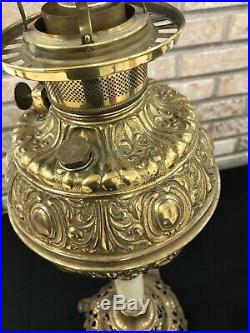 ATQ 1800 Brass Victorian Electrified Oil GWTW Banquet Parlor Lamp Hand Painted