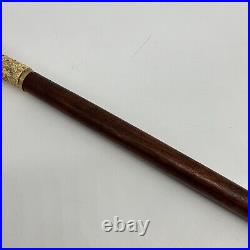 ATQ 1900s Hand Carved Mahogany Wood & Bone 36 Walking Cane Hound Dog Handle