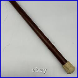 ATQ 1900s Hand Carved Mahogany Wood & Bone 36 Walking Cane Hound Dog Handle