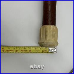 ATQ 1900s Hand Carved Mahogany Wood & Bone 36 Walking Cane Hound Dog Handle