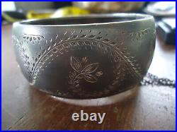 A Fabulous Victorian 1 1\4 Inch Wide Sterling Silver Hand Repousse Cuff Bracelet