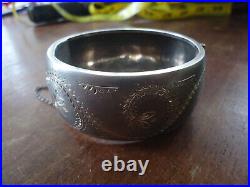A Fabulous Victorian 1 1\4 Inch Wide Sterling Silver Hand Repousse Cuff Bracelet